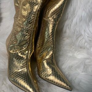 Gold metallic leather boots